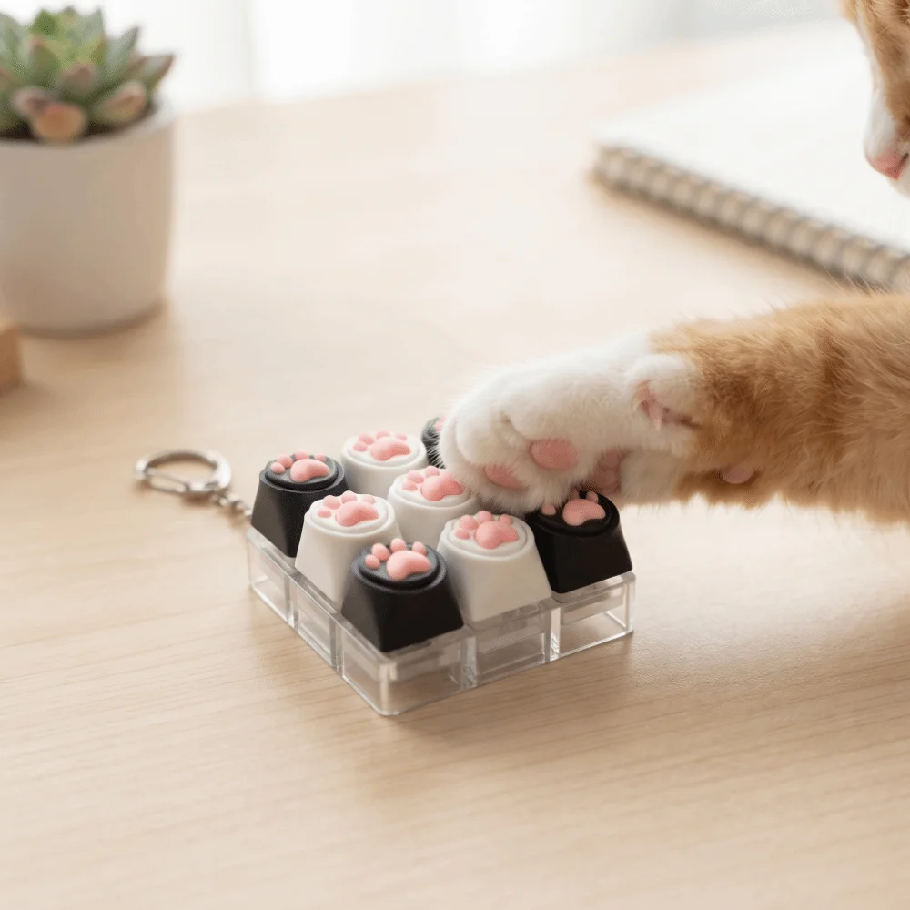 Cat Paw Button Cat Fidget Keychain Luminated Button 9 Keys Keycap Keychain Silent Keys Portable Design Finger Keyboard Pendant