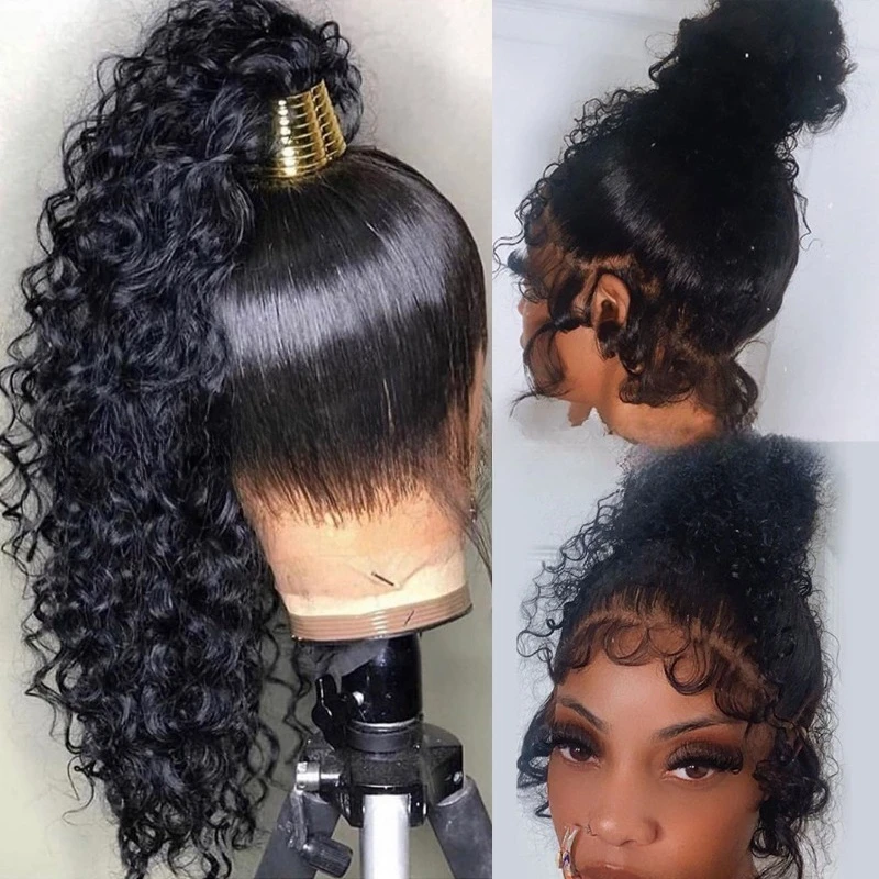

New European and American women's wig front lace long curly hair black small roll chemical fiber lace mesh wig headgear