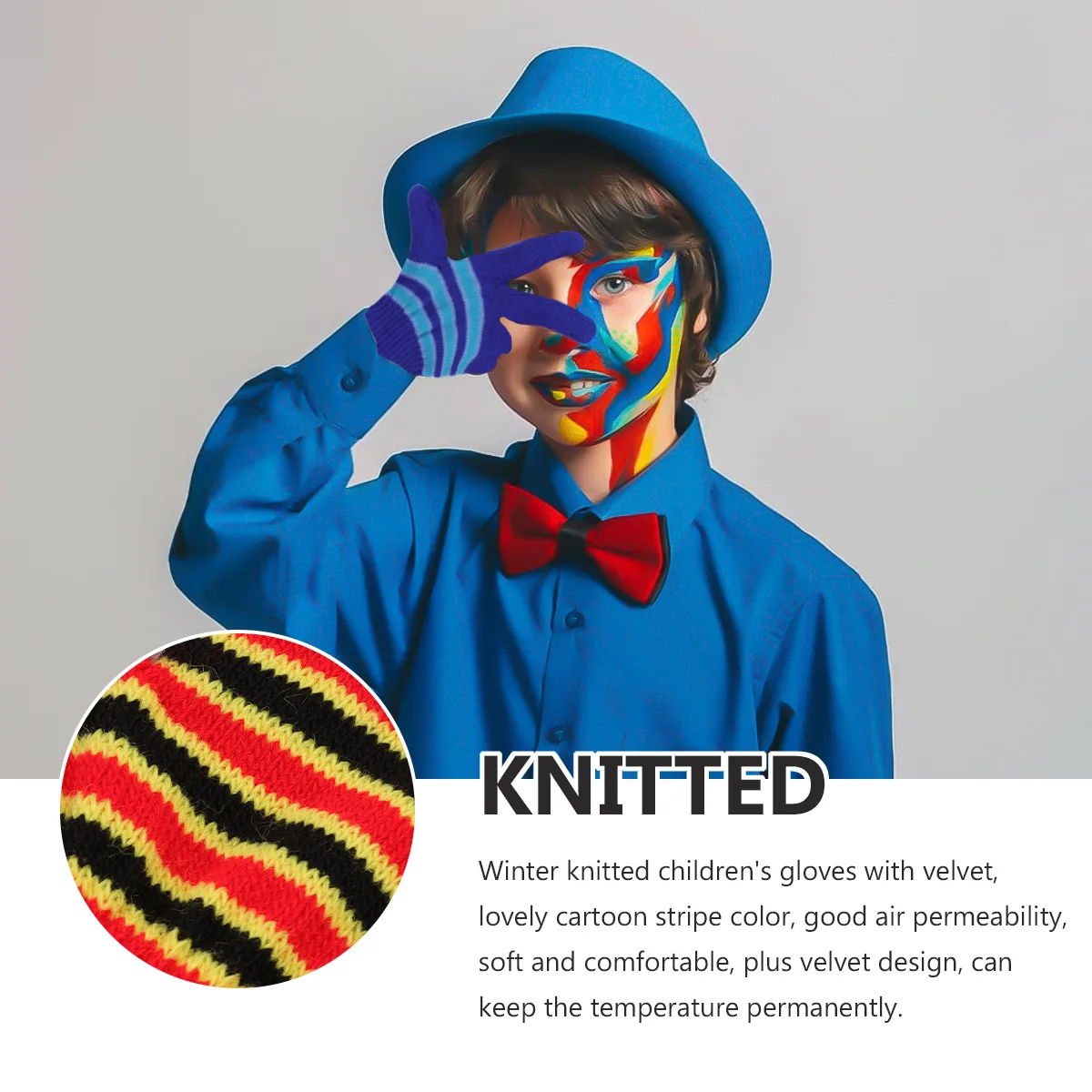 6 쌍 어린이 니트 장갑 따뜻한 전체 손가락 장갑 사랑스러운 줄무늬 밝은 색상 겨울 보호 어린이 니트 장갑