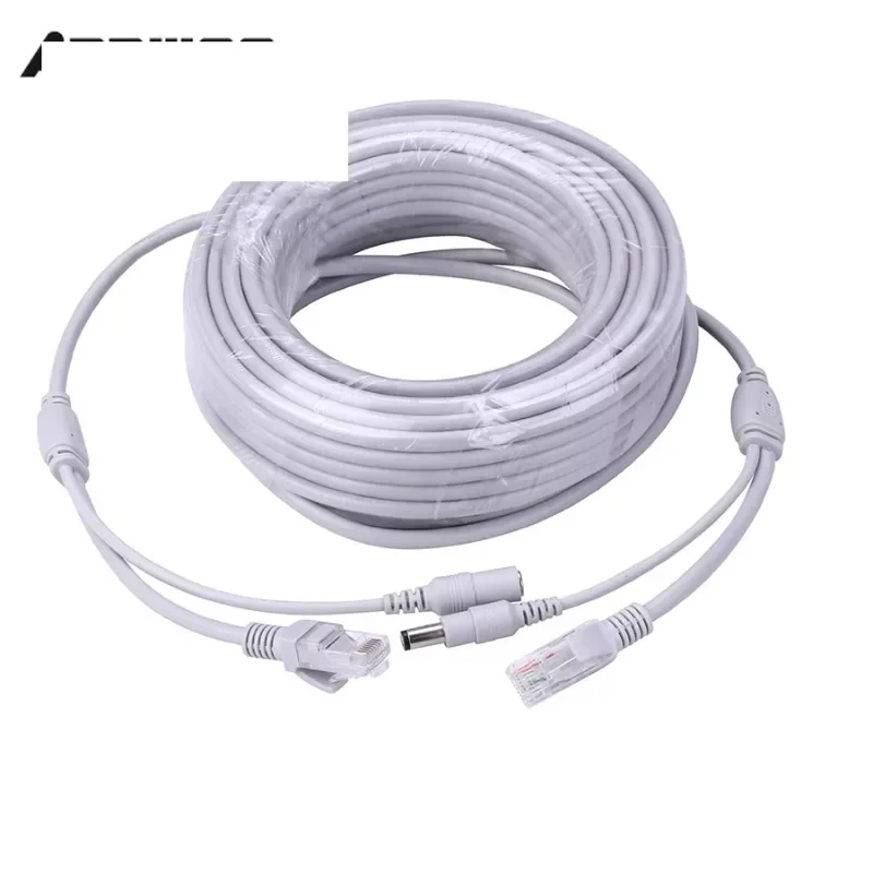 5M/10M/20M/30M Optionales 2,1 mm/5,5 mm Klinke RJ45 + DC-Stromverlängerungs-Ethernet-CCTV-Kabel für IP-Kameras NVR-System