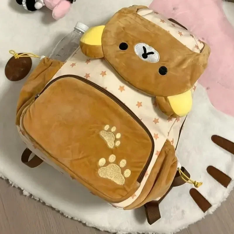 Rilakkuma Y2K Backpack Vintage Nylon Backpack Kawaii Bag Japan Lolita Zipper Splicing Montage Girl Student High Capacity Bag New