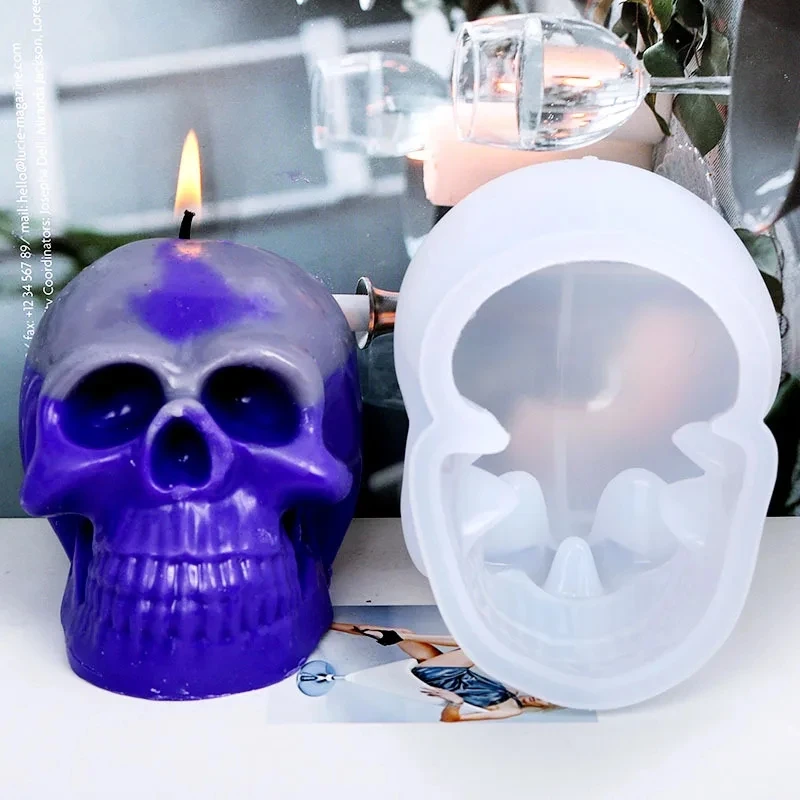 3D Skull Silicone Candle Molds Diy Ghost Head Crafts Gypsum Crystal Resin Soap Making Mold for Halloween Party Decoration Gifts