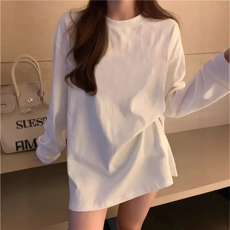Frühling Herbst Damen Rundhals Langarm T-Shirt Locker Sitzend und Figurformend Oberteil Mädchen Studenten Basis-Shirt Frauen Casual Outerwear T-Shirt