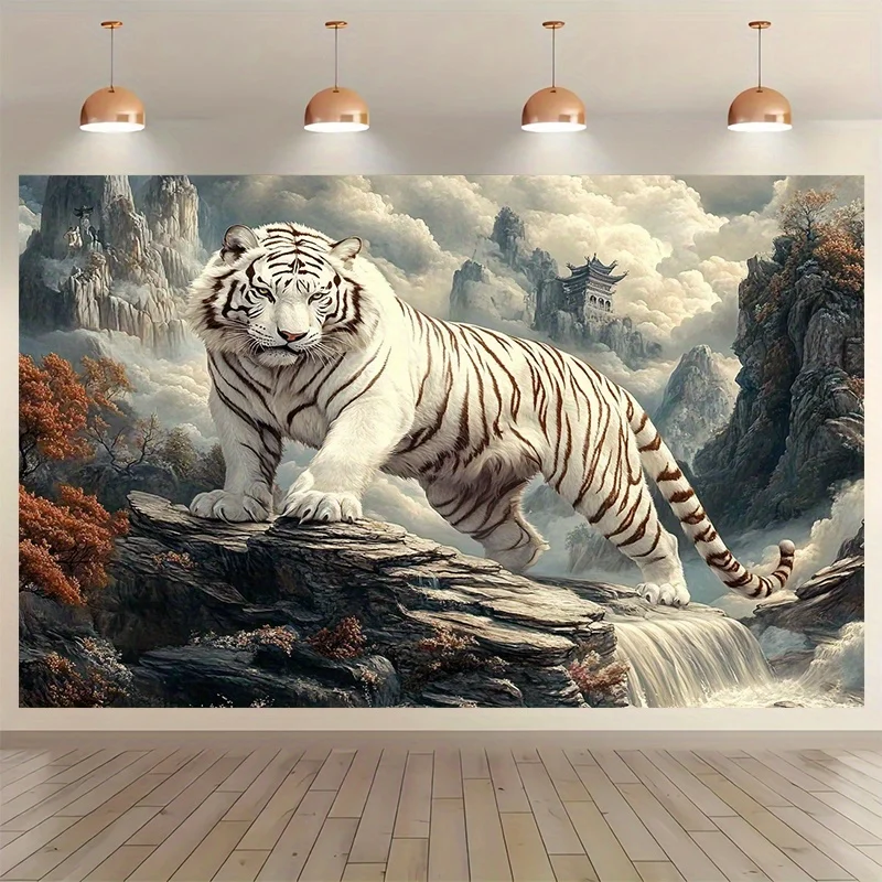 1pc White Tiger Tapestry - Polyester Fabric, Machine Washable, Suitable for Bedroom Living Room Dormitory Decoration