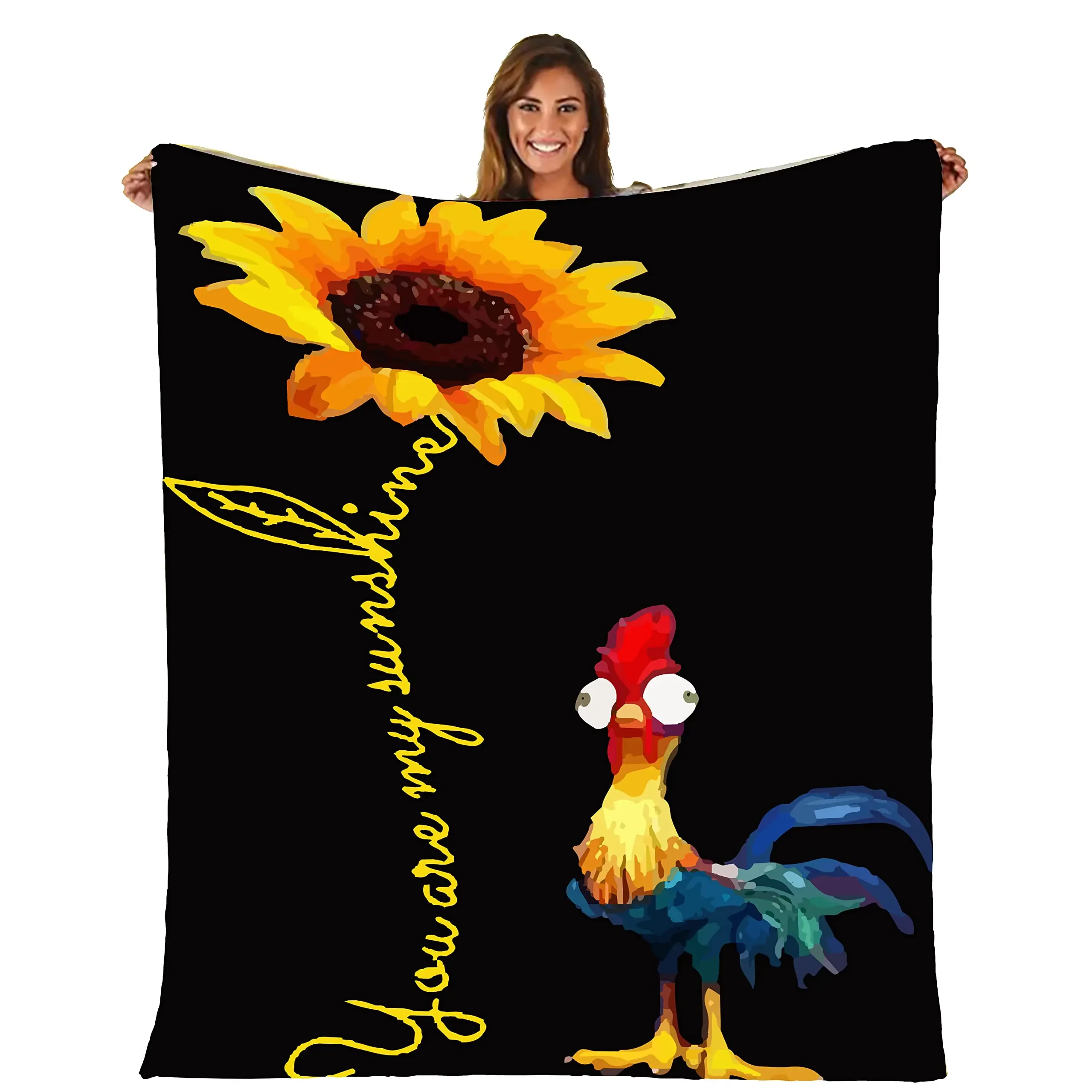 Chicken Flower You Are My Sunshine Flannel Blanket Washable Bed Couch Sofa Warm Throw Blanket Plush Office Beach Blanket
