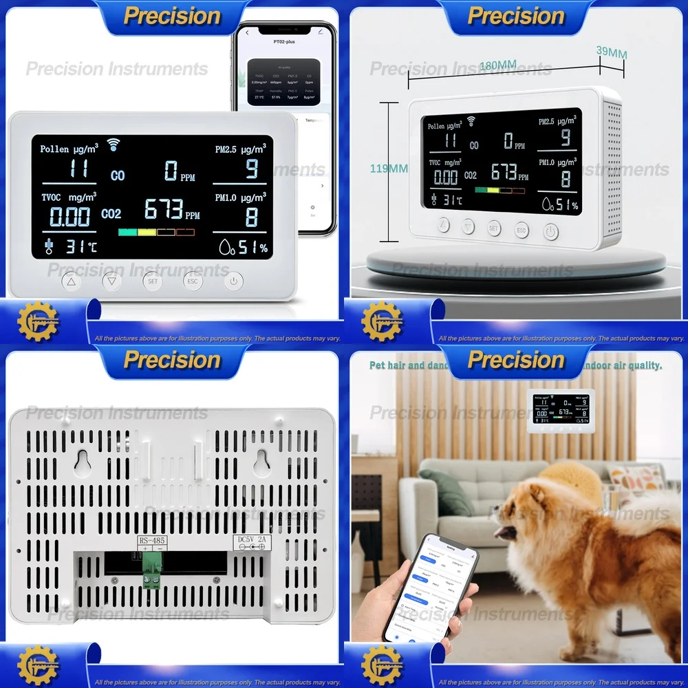 2026 6 in 1 Multifunctional Gas Detector for Carbon Monoxide CO CO2 Dust Odor Temperature and Humidity Monitoring Tool