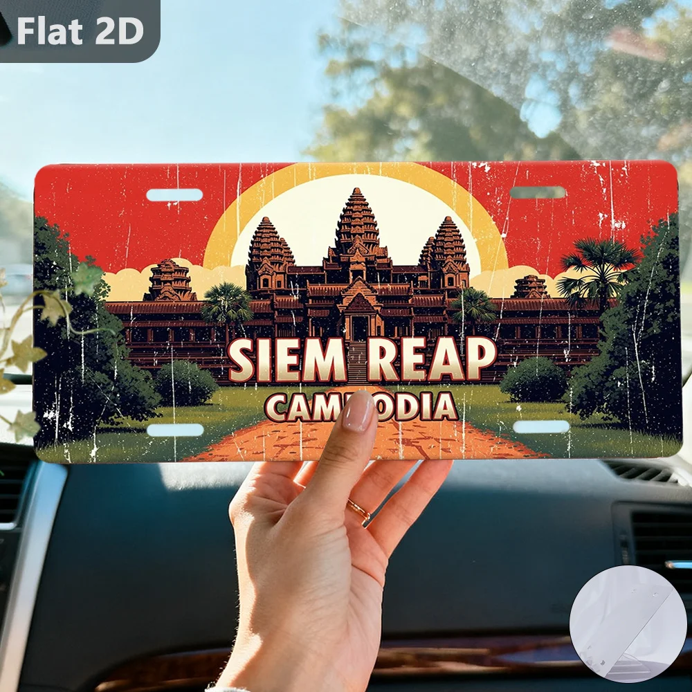 2D Flat, 1pc, Sign, Decorative Plaque & Statues (30.48Cm X 14.99Cm), Siem Reap Cambodia Sign, Metal Plaque Wall Decor, for Decor