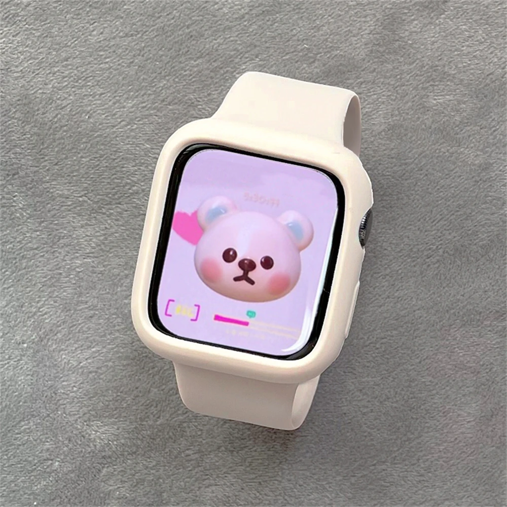 الكورية لطيف الرياضة سيليكون الفرقة + حافظة لساعة أبل 9 8 7 6 SE 5 4 3 2 حزام المرأة ل iWatch حزام 41 45 38 مللي متر 40 مللي متر 44 42 49