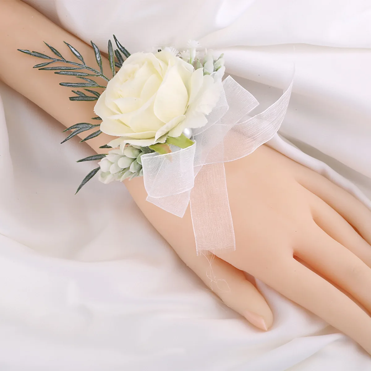 Boutonnières de mariage en ivoire pour hommes, épingles à nœud en ruban, fleurs artificielles, patients, accessoires de décoration de Rh