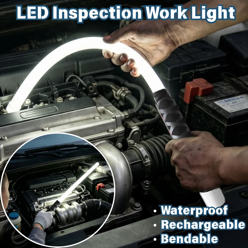Rechargeable LED Work Light Flexible Bendable Tube Inspection Lamp Magnetic Base Waterproof Car Repair Garage Handheld Light