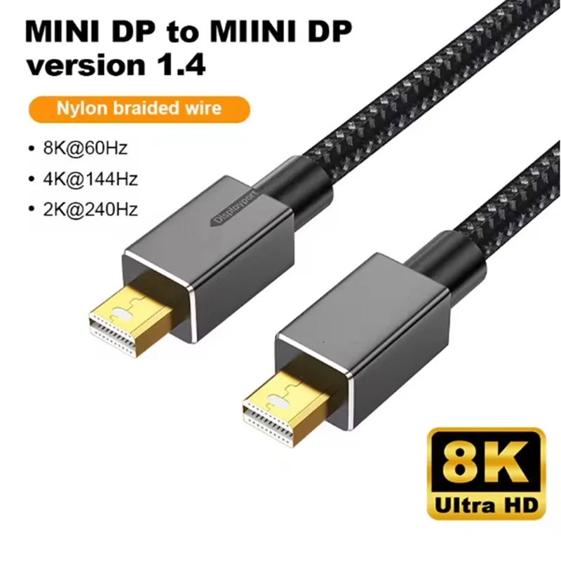 2m 8K 16K Mini DP to Mini DP DisplayPort Cable Mini DP Male to Male MINI Display Port Nylon Cord For MacBook Air Pro Lenovo