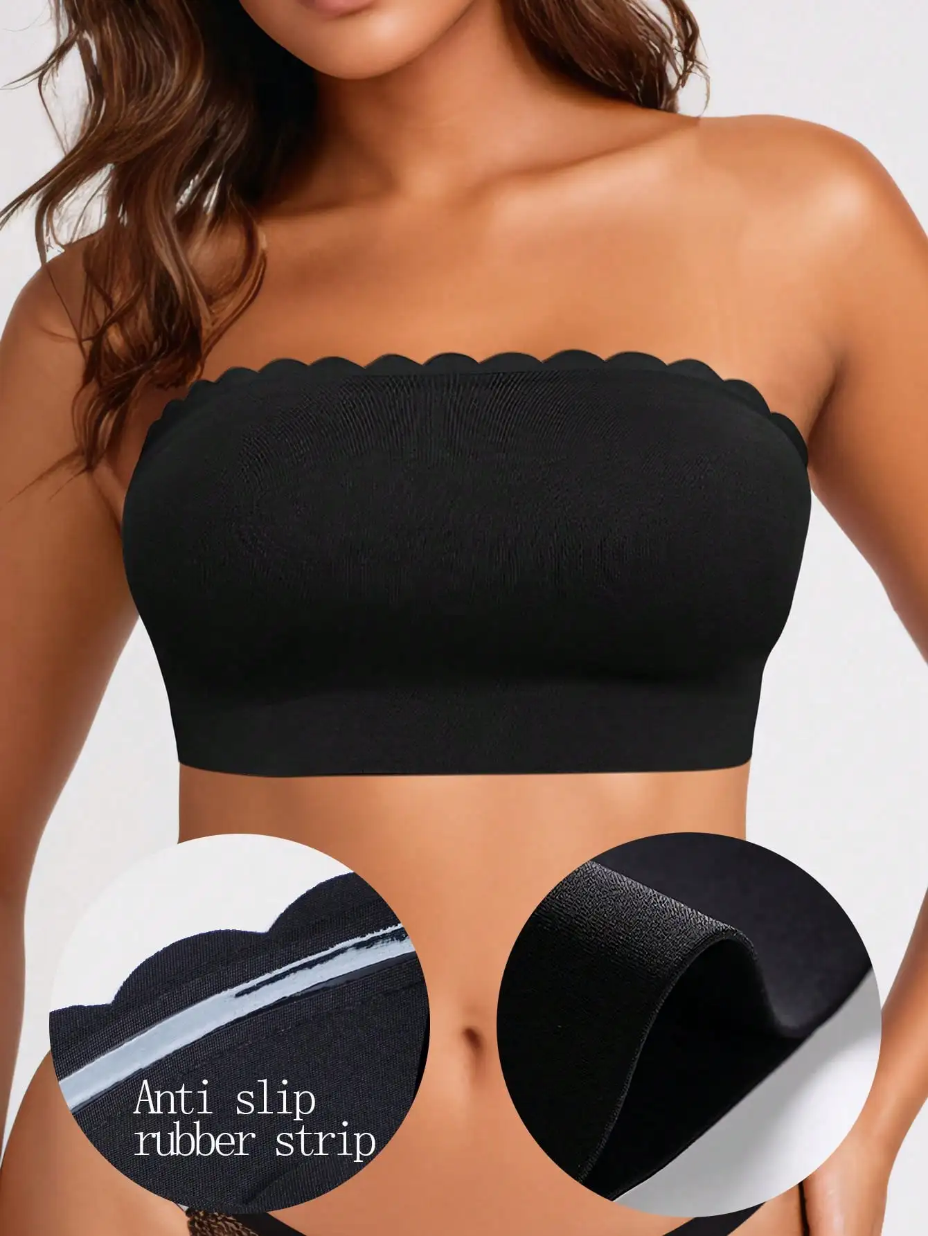 

Women's Strapless Bandeau Bra with Anti-Slip Rubber Strip, Seamless Wireless Design for Daily & Wedding Wear