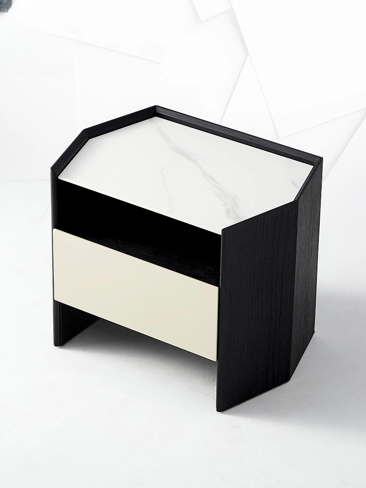 Minimalist rock board bed top cabinet Nordic style hotel bedroom home packaged square storage cabinet