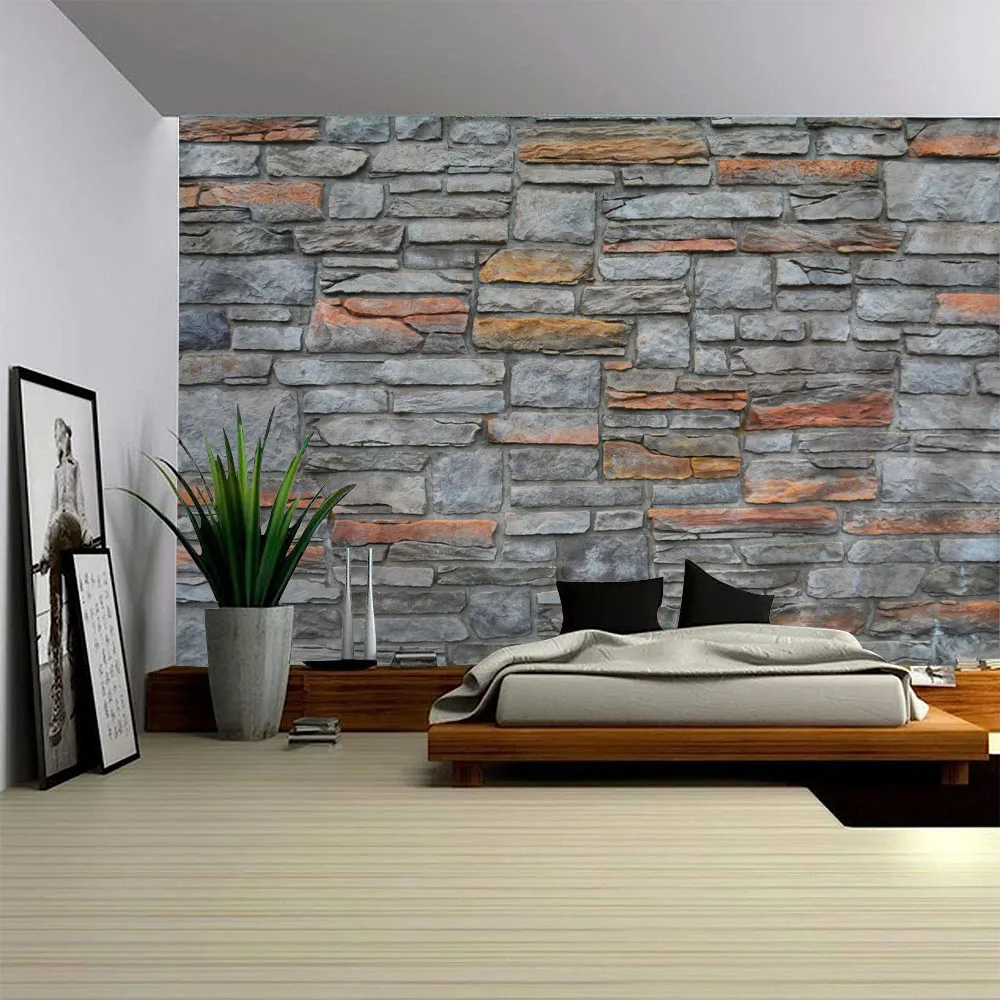 3D Stone Wall Brick Wall Printing Hippie Retro Tapestry Wall Stickers Retro Background Wall Hanging Cloth Living Room Wall Blank