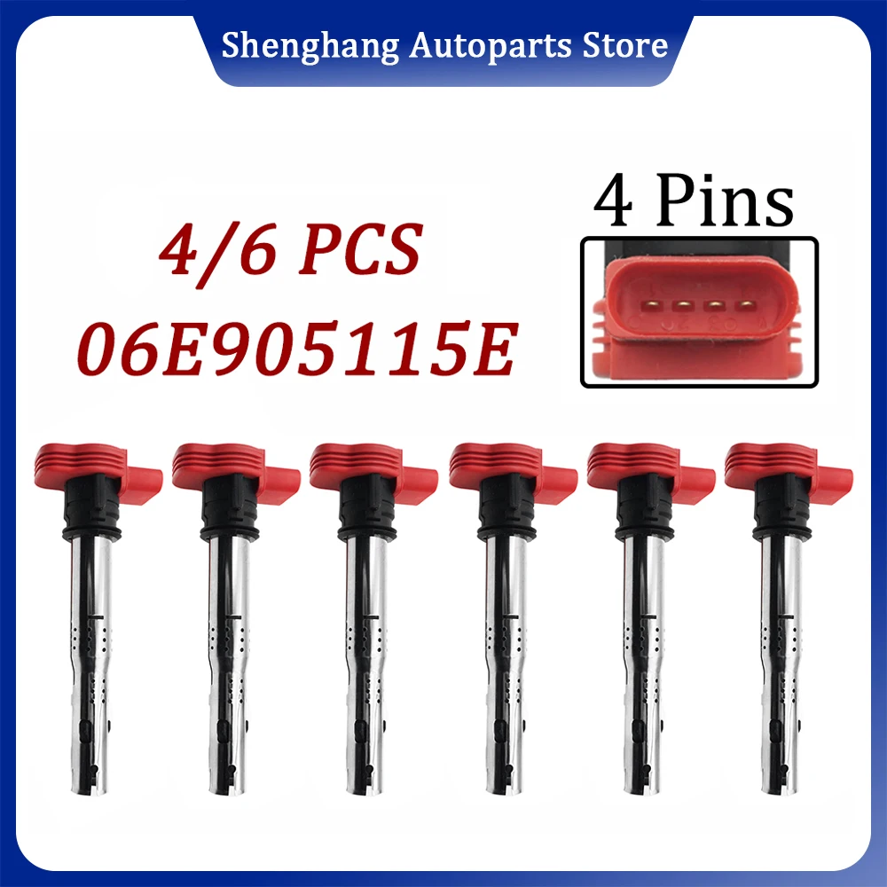 4/6 Uds bobina de encendido para Audi A4 A5 A6 A7 A8 Q5 Q7 Porsche Cayenne Panamera VW Touareg 07-18 06E 905115 E 06E 905115 D 06E 905115 C