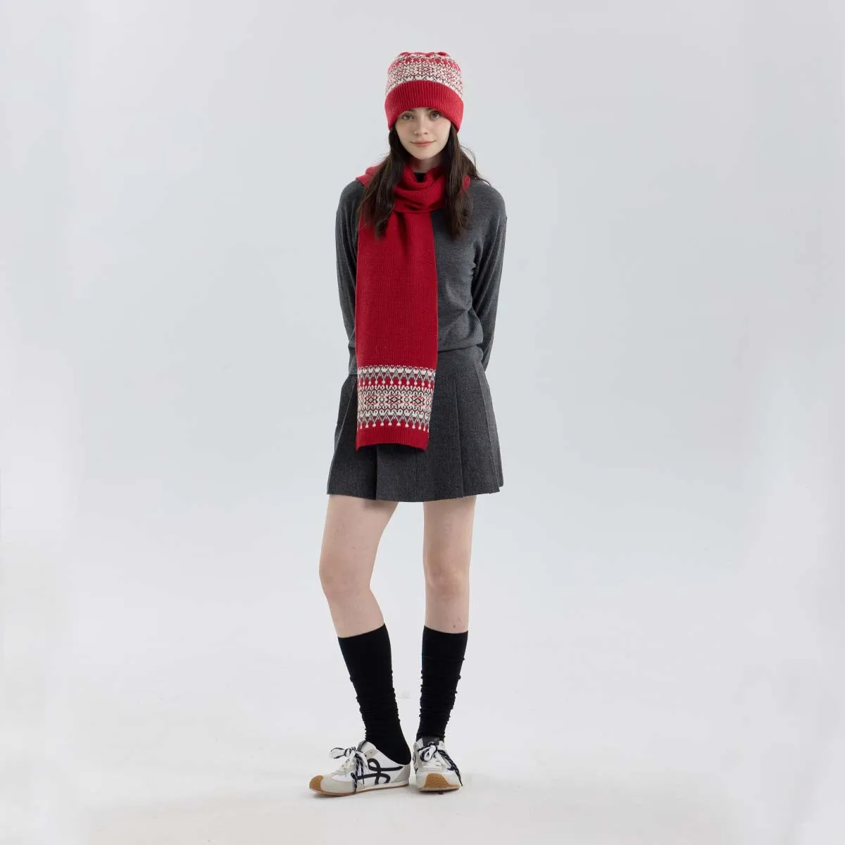 Classic Rhombus Christmas Vintage Fair Island Knitted Scarf Women's Winter Warm Hat Scarf Two-piece Set Men's