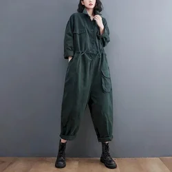 Calças de retalhos de cintura alta para mulheres macacão de manga comprida sólido playsuit uma peça outfit