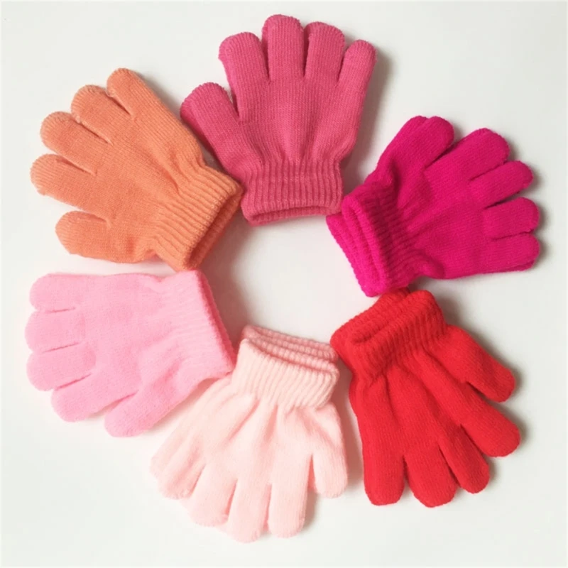 Solid Colour Knitted Baby Gloves Winter Autumn Warm Children's Full Finger Mittens for 2-6 Years Old Boys Girls Outdoor Gloves