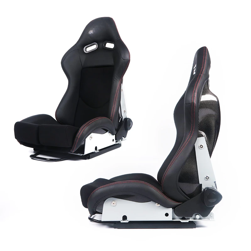 All Black Embroidery Reclining Racing Seat White Stitching Sim Racing Seats Adjustable