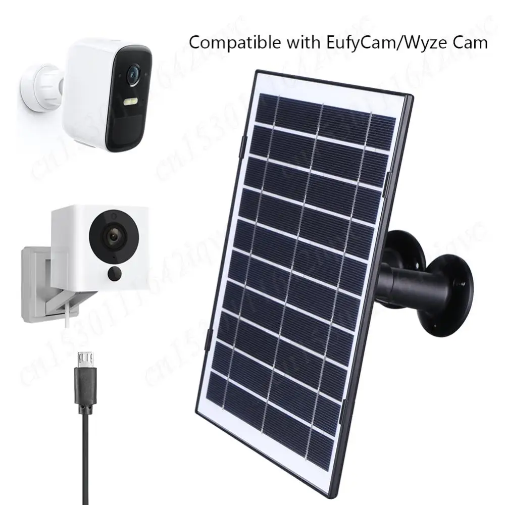 8W Solar Panel for Security Camera for EufyCam/Wyze Cam Micro USB/USB-C/DC5521 Camera Solar Panel Charger 9.8Ft Charging Cable