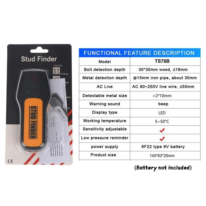 Multifunction Wall Detector Scanner Large Area Sensor For Metal Nonmetal AC Wire Finding With Beep