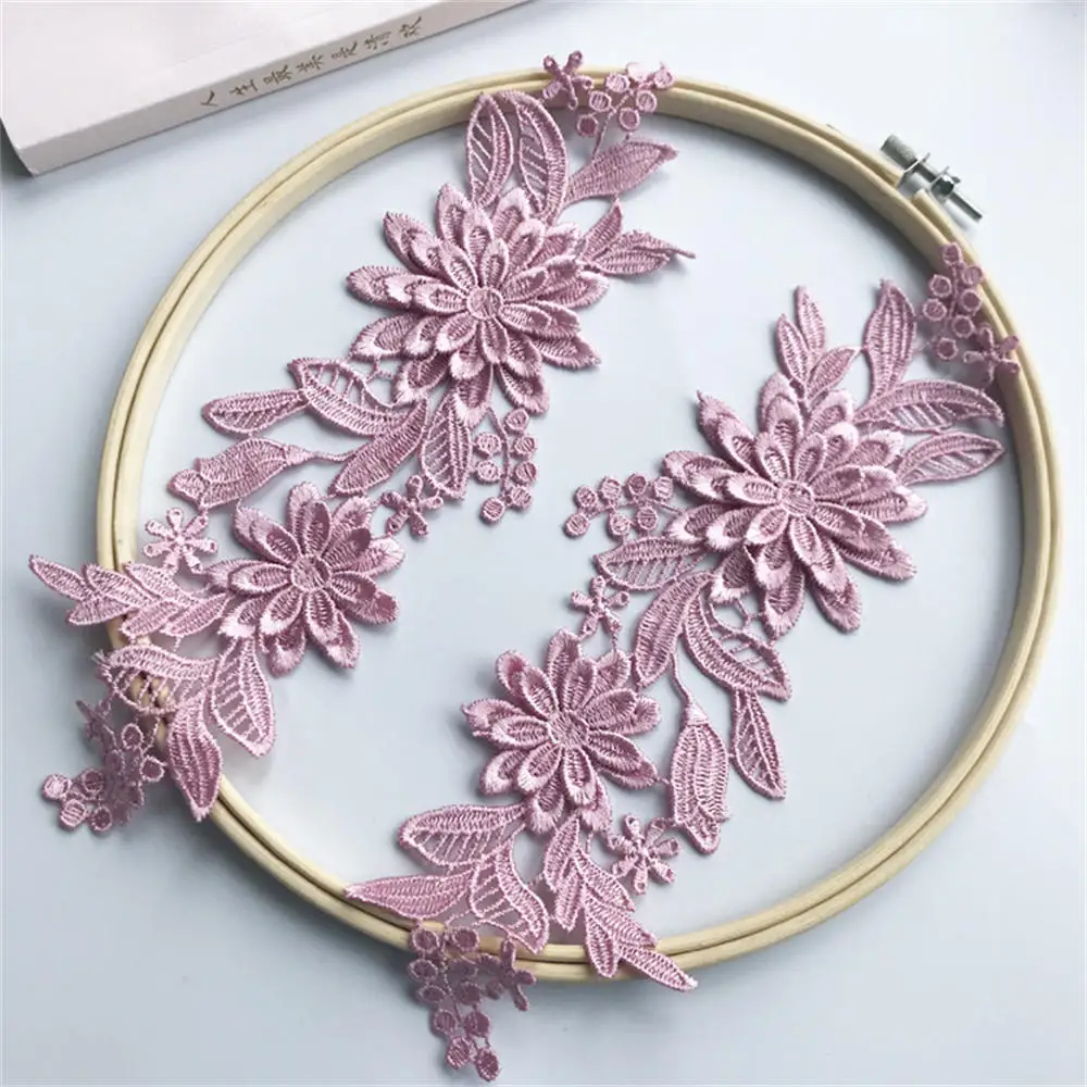 1 paio di fiori 3D ricamo floreale Applique Trim per gonna da sera vestiti collare di pizzo decorazione Patch cucito su accessori