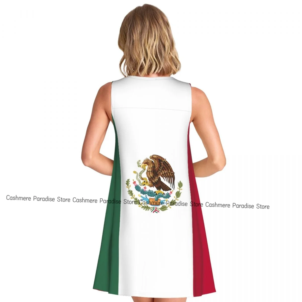 فستان نسائي بعلم المكسيك فساتين صيفية كاجوال تي شيرت لتغطية الشاطئ فستان بدون أكمام #2