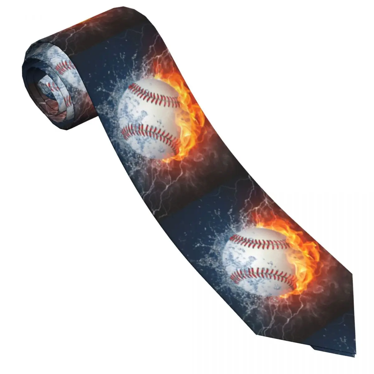 Mens Tie Classic Skinny Baseball Ball In Fire And Water Neckties Narrow Collar Slim Casual Tie Accessories Gift