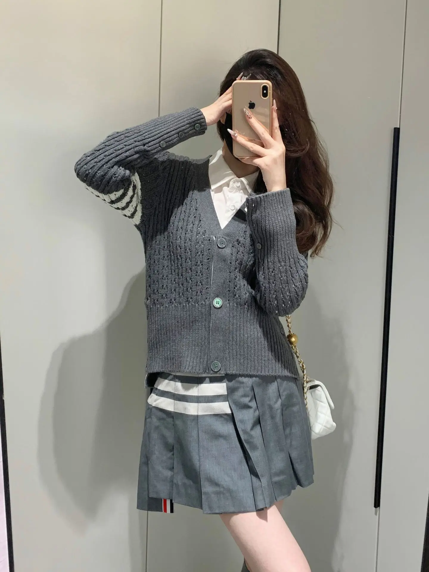 

TB THOM Women's Knitted Sweaters High Quality Classic 4-Bar Striped V-Neck Cardigan Casual Fashion Slim-fit Female Blouse