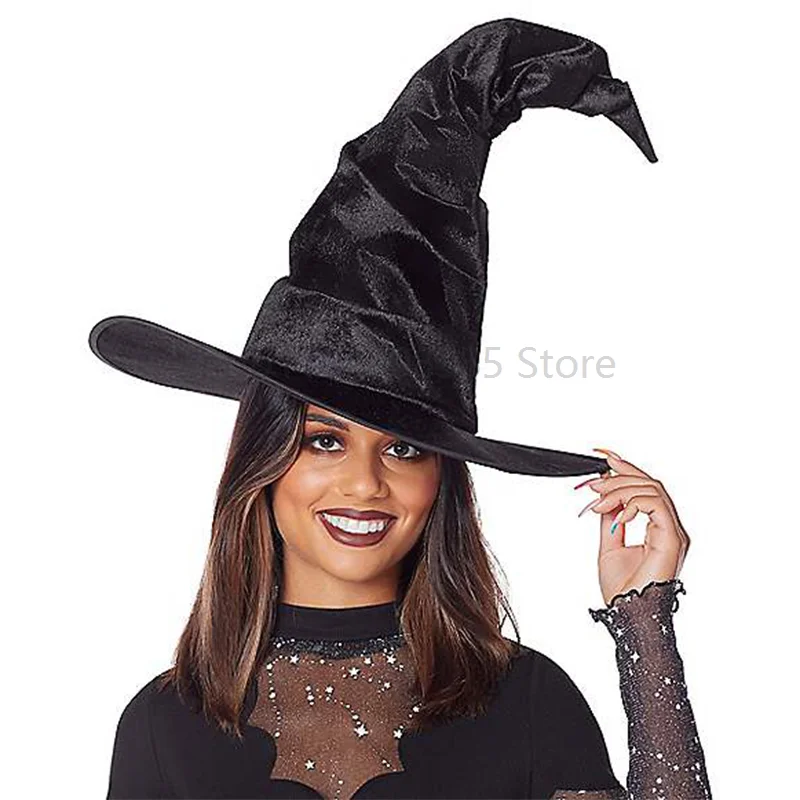 

Black Halloween Wicked Curved Ruched Witch Hat Crooked Witch Hat For Adult costume parties,Halloween parties,role-playing