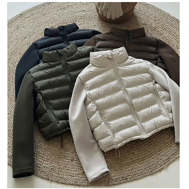 Women Down Cotton Jackets Autumn Winter Casual Patchwork Long Sleeve Quilted Coats American Style Female Short Warm Coats