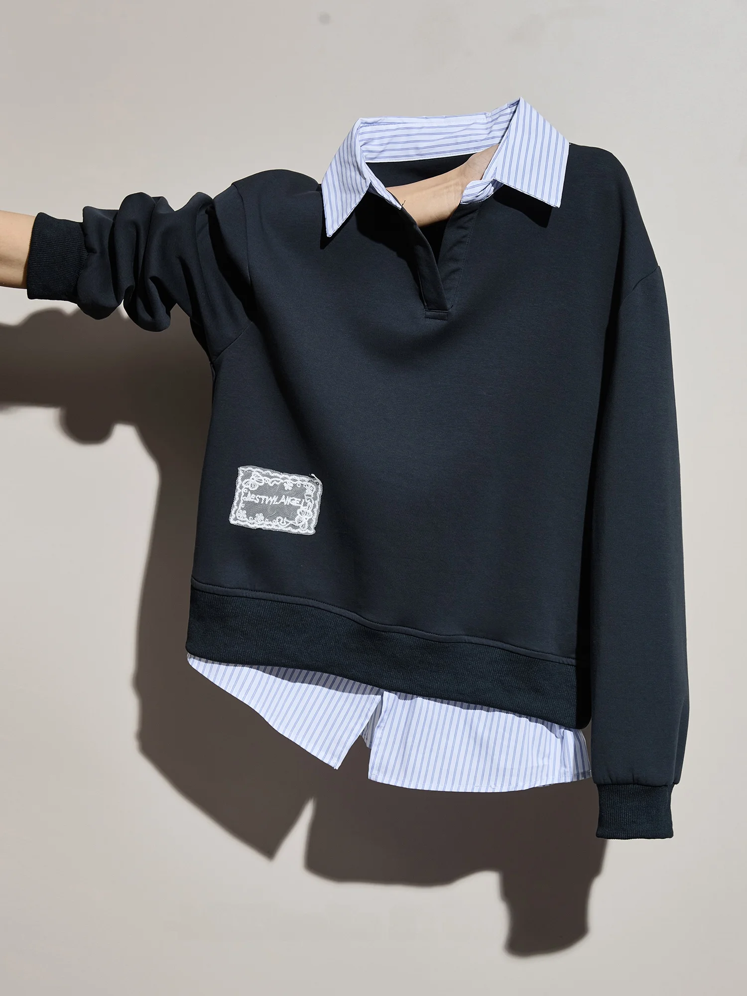 

Женский свитшот Muxiaoke College с длинным рукавом, вышивкой и отложным воротником, осенне-зимний, новый, теплый, свободного кроя