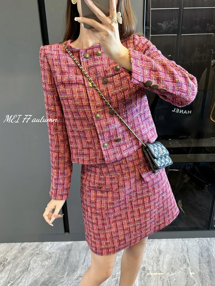 2024 Early Autumn New French Elegant Set for Women Female Office Lady, Sophisticated Quality Socialite Tweed Jacket and Skirt