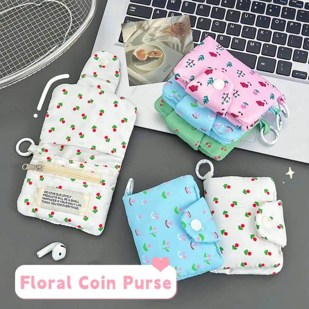 

Simple Cloth Coin Purse Floral Print Multilayer Small Wallet Portable Card Holder