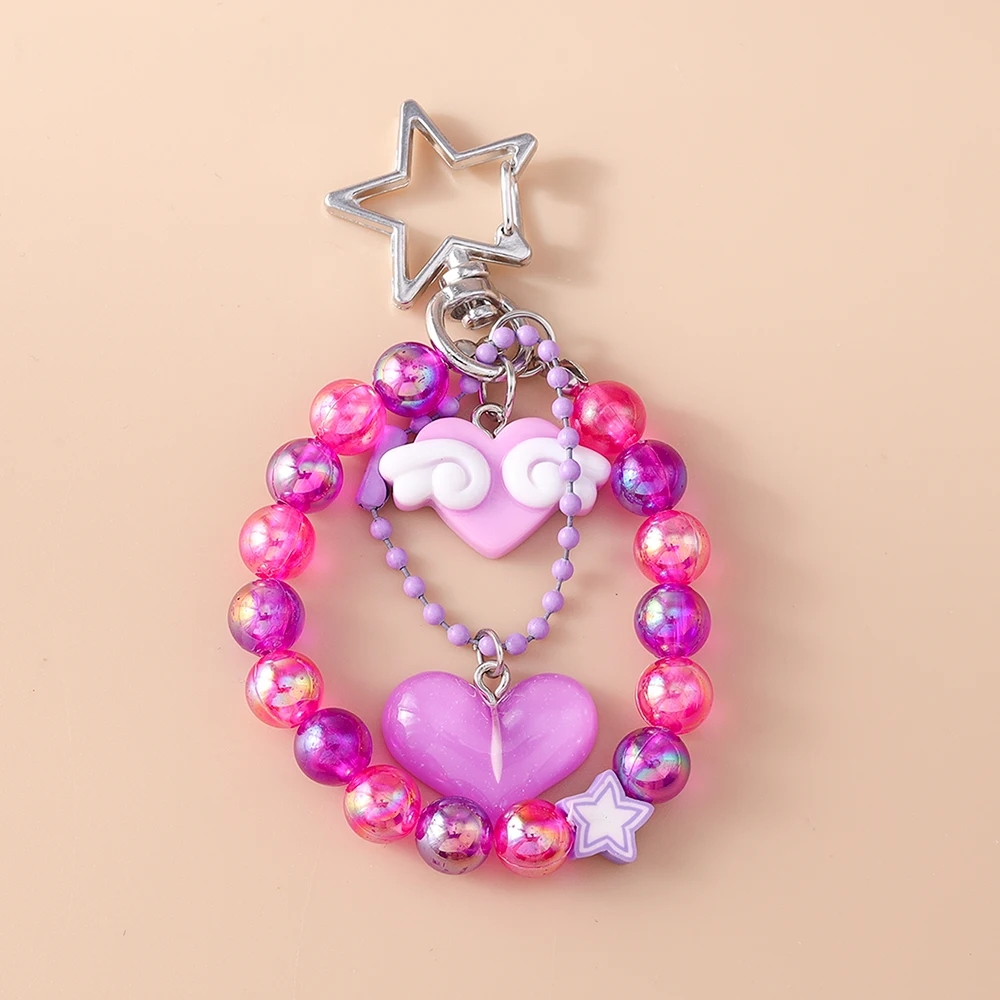 Pretty Handmade Beaded Bracelet Keychain Wristlet Keyring Pendants for Women Girls Handbag Decor DIY Kid\'s Jewelry Accessories