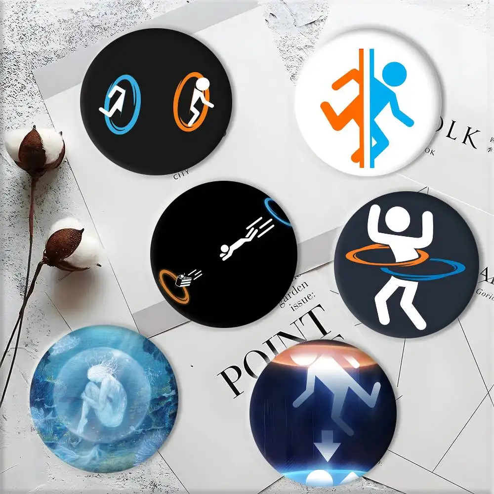 Broches de insignia de estilo de dibujos animados de juego Portal 2, decoración de mochila, alfileres redondos esmaltados para accesorios, 1 ud.