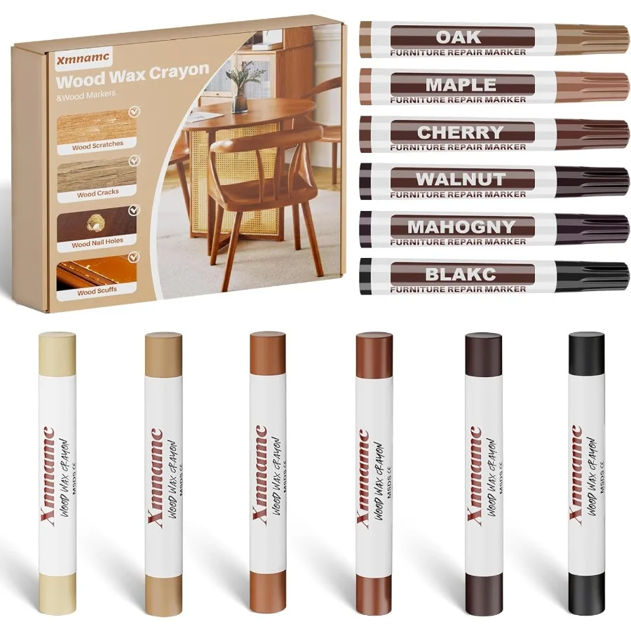 أعواد حشو الخشب 12 لونًا من أقلام تلوين الشمع الخشبية علامات الأثاث التي تعمل باللمس لإصلاح أي أدوات صفر الأثاث والشقوق والناي #2