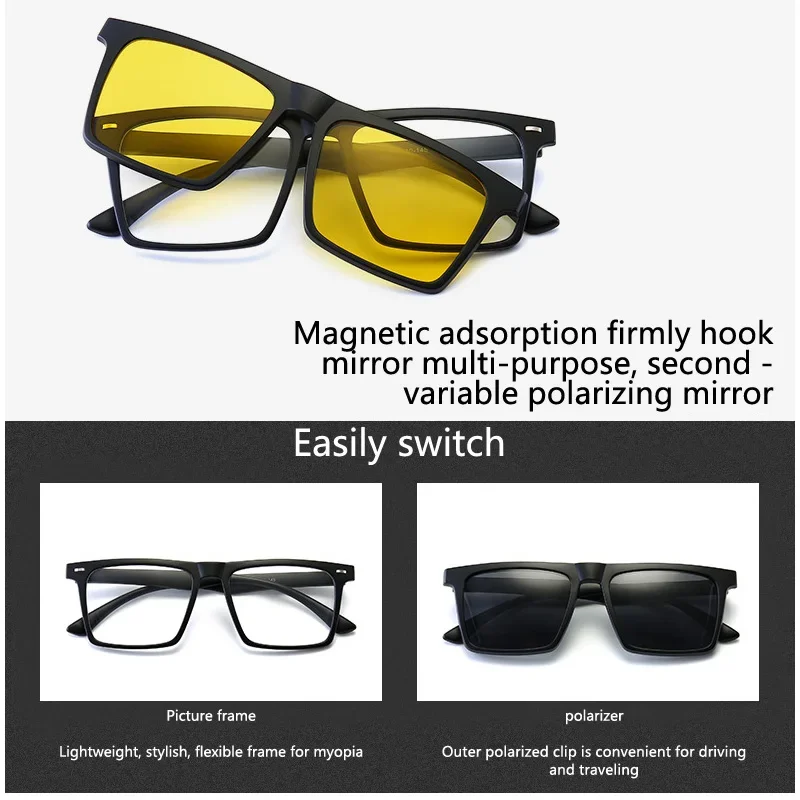 6PCS Magnetic Polarized Clip On Sunglasses Women Men Plastic Frame for Night Driving Sunglasses UV400