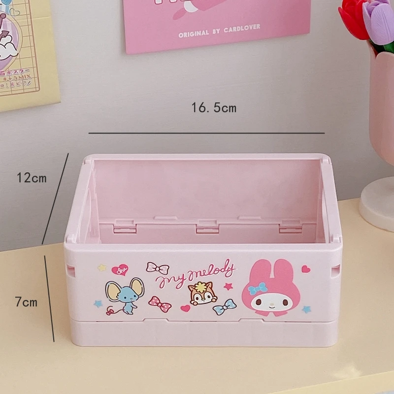 Kawaii Creative Sanrio Folding Storage Box Cute Kuromi Melody Cinnamoroll Cartoon Anime Peripheral Stackable Box Girls Gift