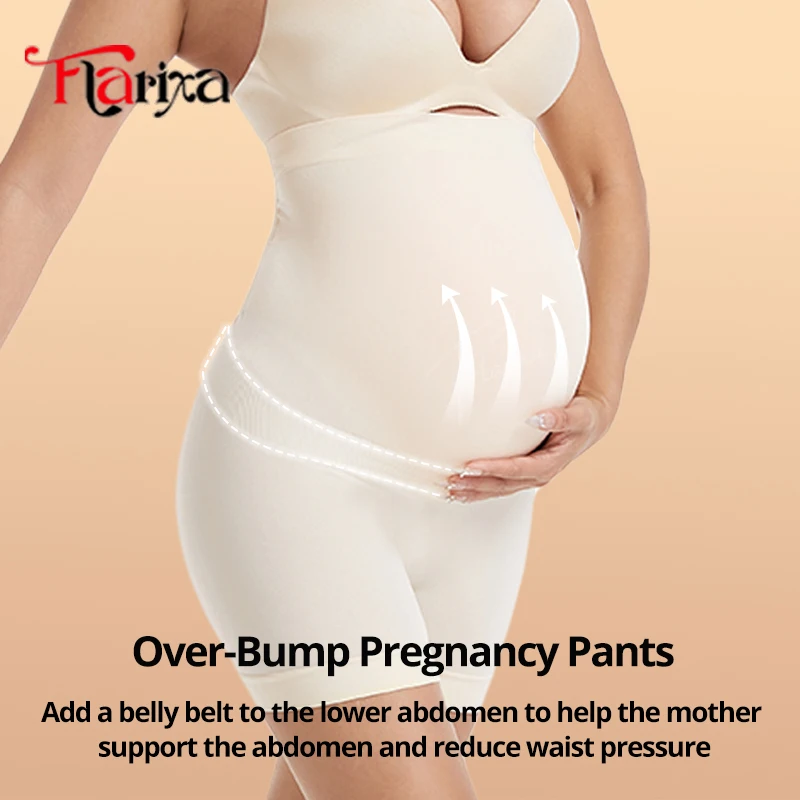 Flarixa Seamless Maternity Leggings Shorts High Waist Pregnant Women Panties Pregnancy Belly Bump Boxers Briefs High Elastic