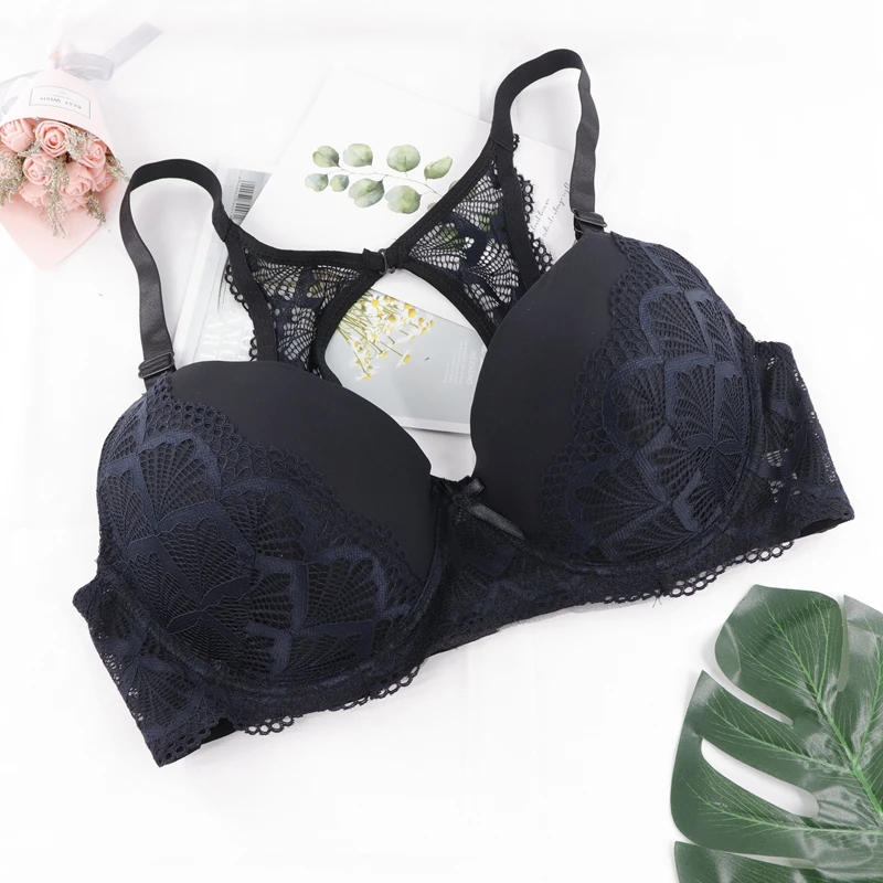 Beauwear-sujetadores de encaje con espalda de nadador para mujer, Copa moldeada de talla grande, sujetador con aros, sin almohadilla