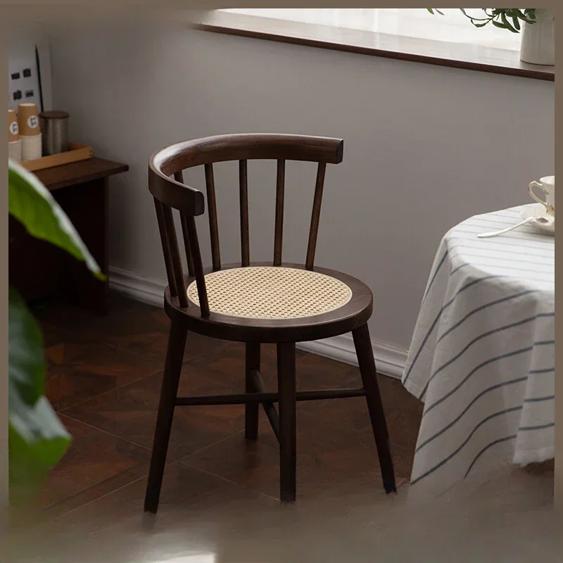 Shade vintage solid wood dining chair, rattan knitted vintage Windsor chair, coffee shop, dessert shop, restaurant casual back