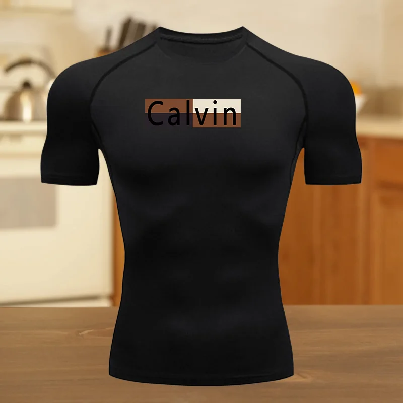 

Men Summer Athletic Compression T-Shirt Breathable Quick-Dry High-Elasticity Wish Short Sleeve Tee with Bold Running Graphic Gym