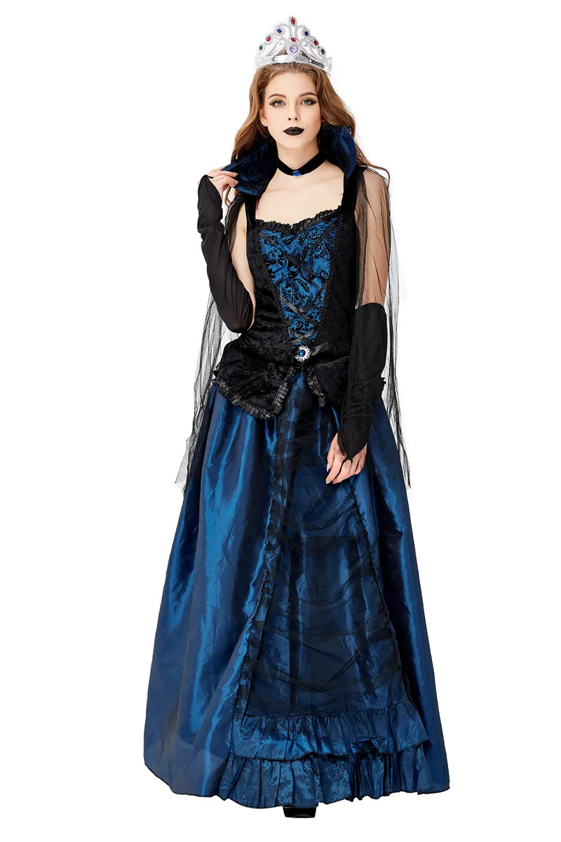 

European Retro Blue Queen Costume Halloween Carnival Party Cosplay Vampire Queen Fancy Dress halloween costume for women