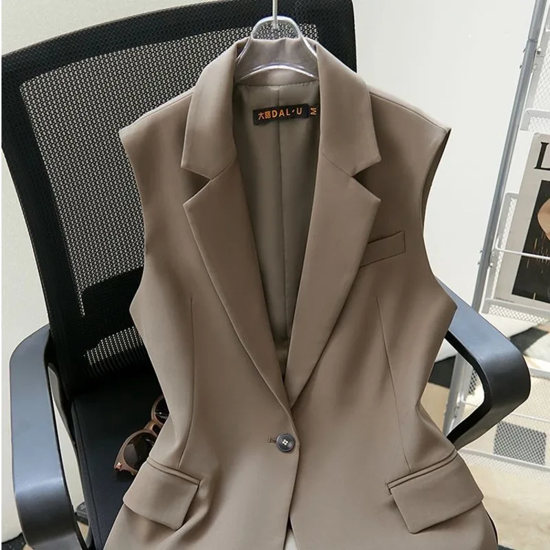 Women\'s Korean Fashion Elegant Temperament All-match Chic Single Breasted Solid Color Office Lady Vest Jacket Coat New