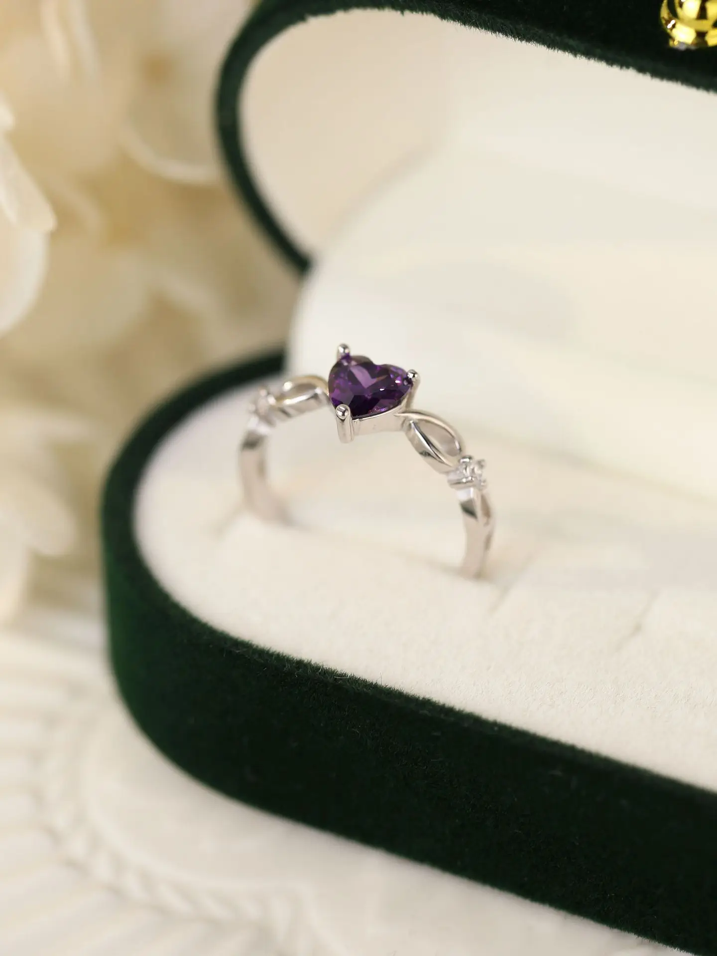 European and American New 100% S925 Sterling Silver Natural Amethyst Purple Heart Ring Fashion Simple Women\'s Gem Ring