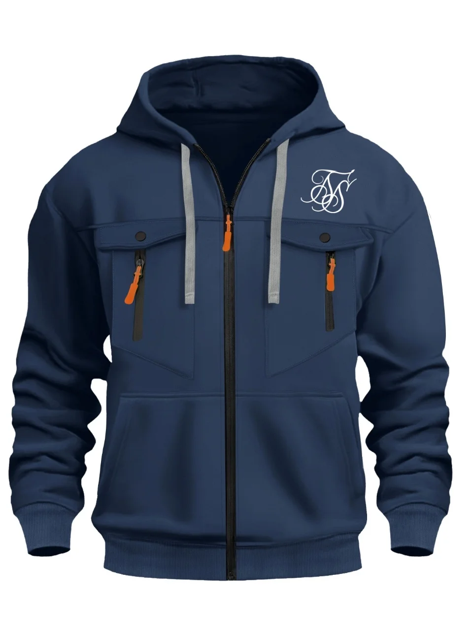 

Men's solid color zipper hoodie with side pockets - fashionable, long sleeved, casual wear with full zipper closure, soft and co