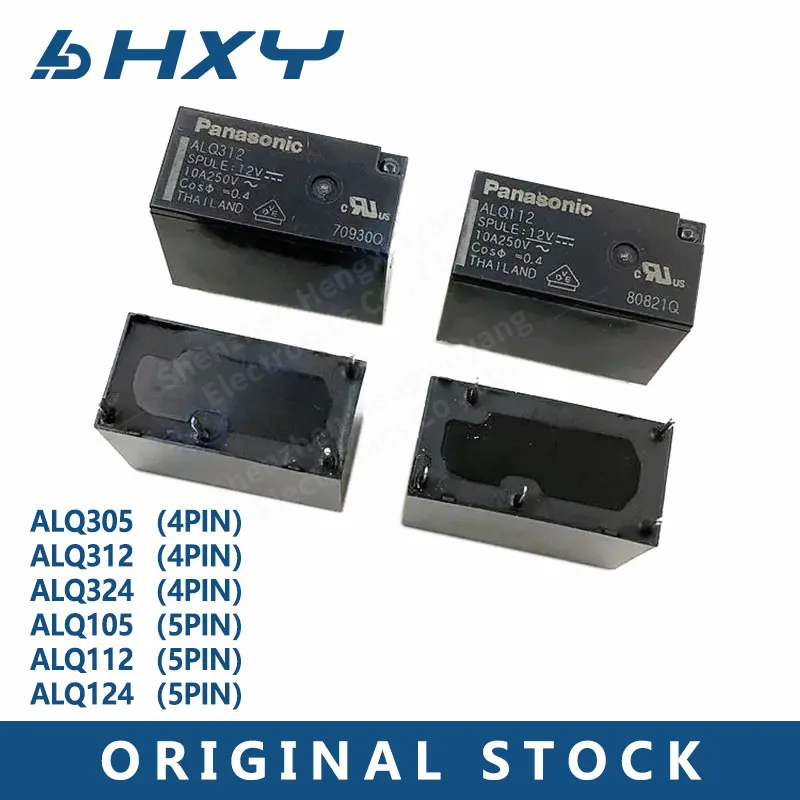 5 قطع/مجموعة ALQ105 ALQ112 ALQ124 5Pin 1 شكل C ALQ305 ALQ312 ALQ324 4Pin 1 شكل A مرحلات الطاقة 5V 12V 24V DC 10A