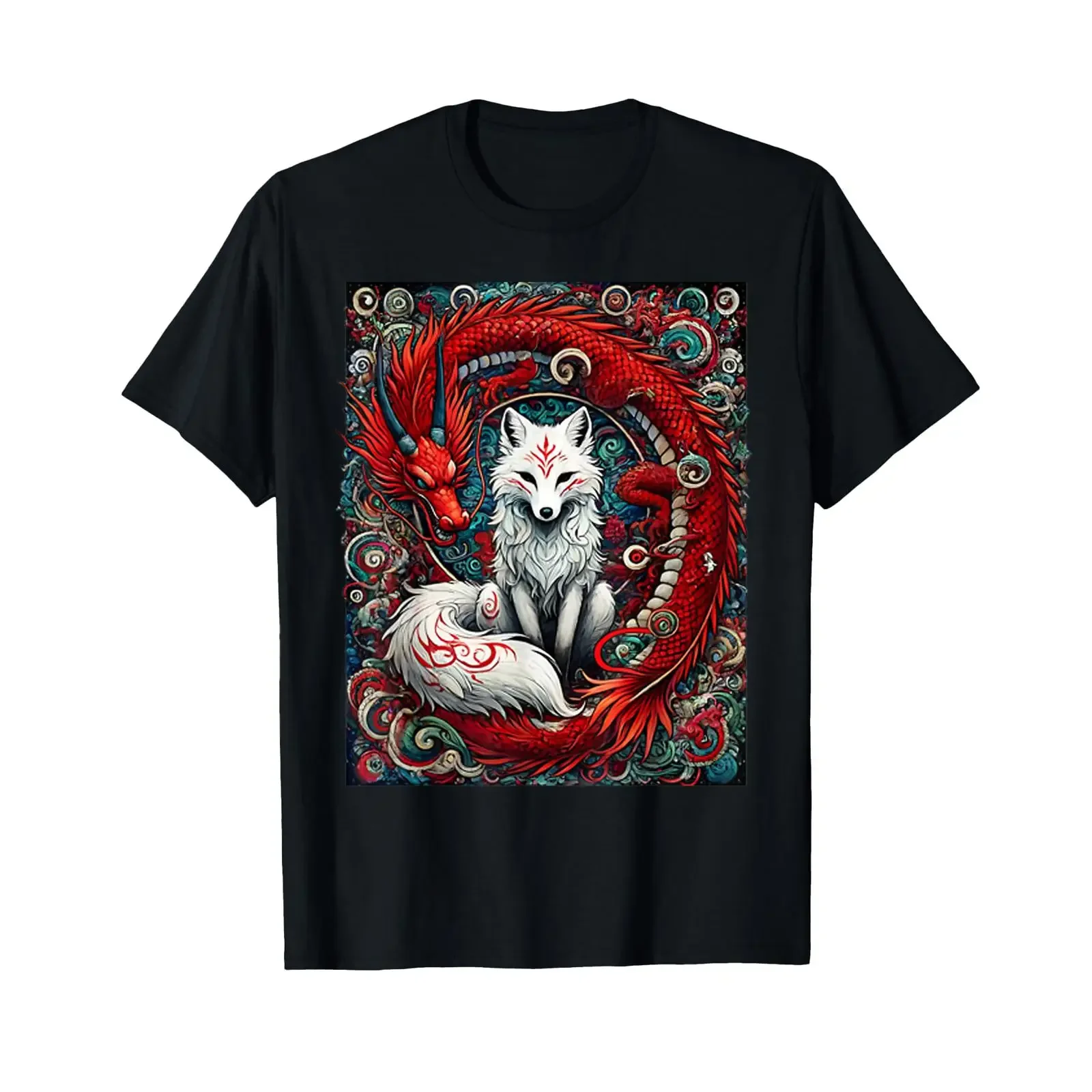 Japanese Mystical Nine Tailed Fox Kitsune Dragon Foxes T Shirt vintage Washed Soft Versatile Comfortable designer clothes