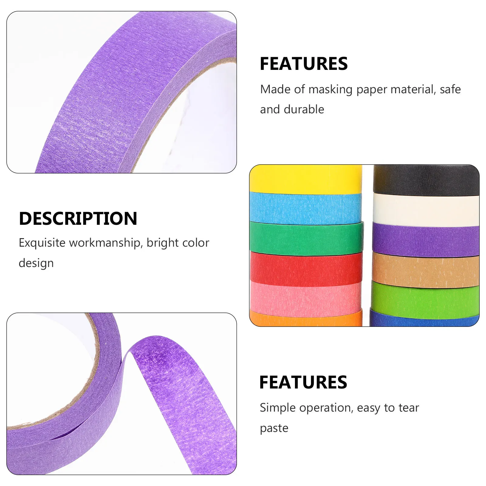 شريطٌ لاصق ملون 12 لفات شريط رسام ذاتي الصنع لرش السيارة جدران المنزل سهل التقشير بدون بقايا أشرطة إخفاء ذاتية الصنع